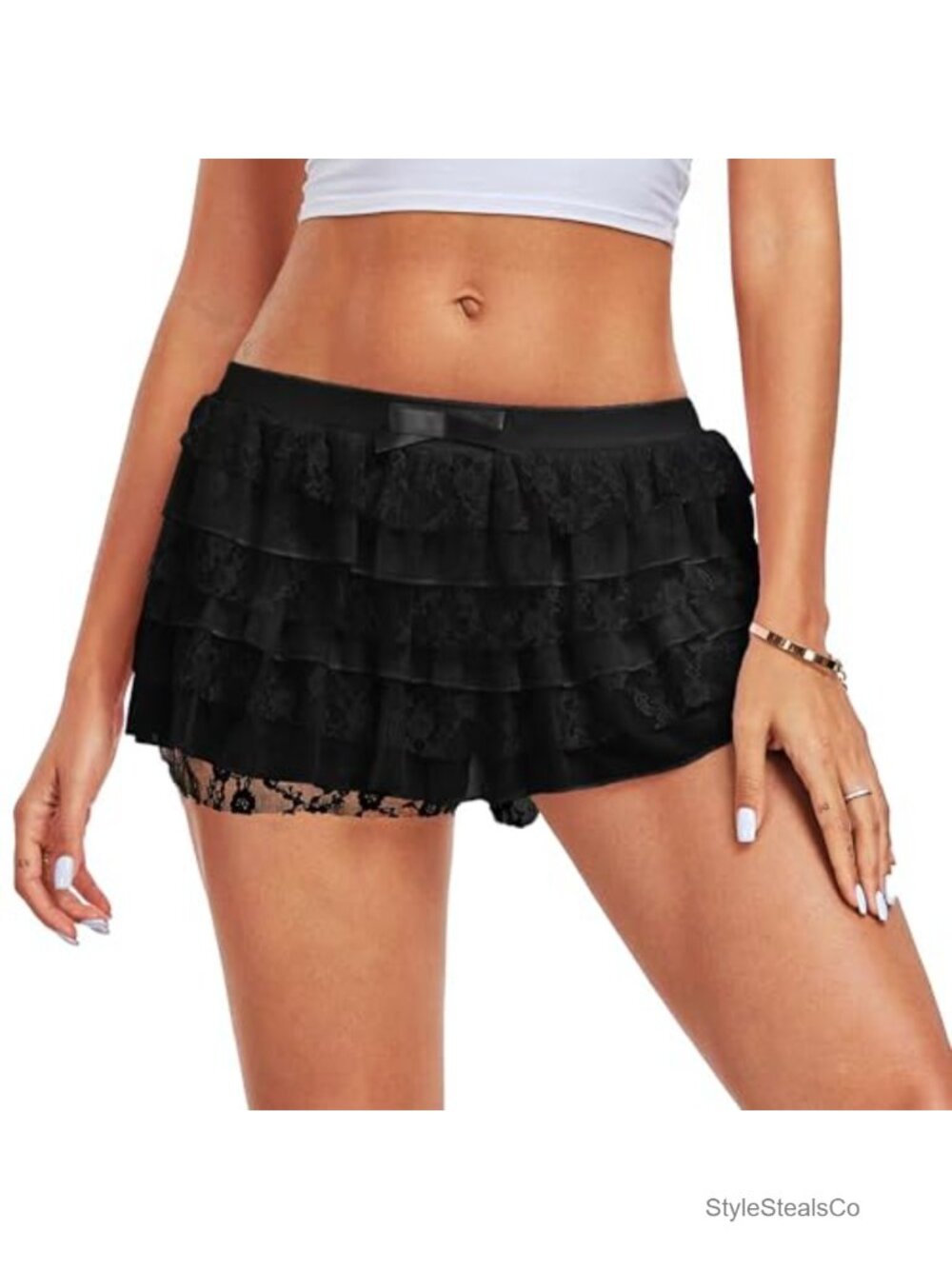 Women Layered Ruffle Lace Trim Bloomers Low Rise Bodycon Mini Shorts Coquette